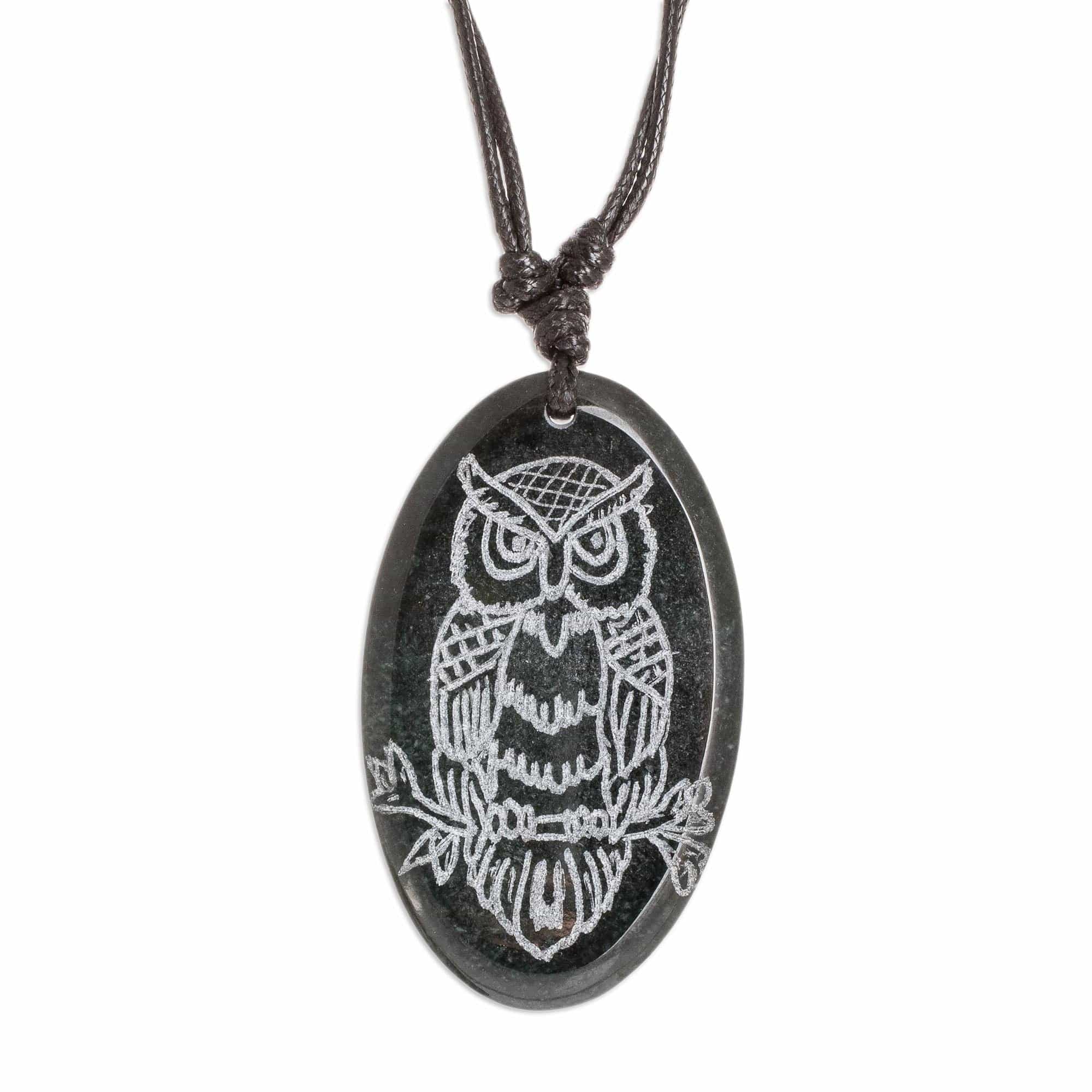 Unisex Adjustable Jade Pendant Necklace - Wisdom Owl