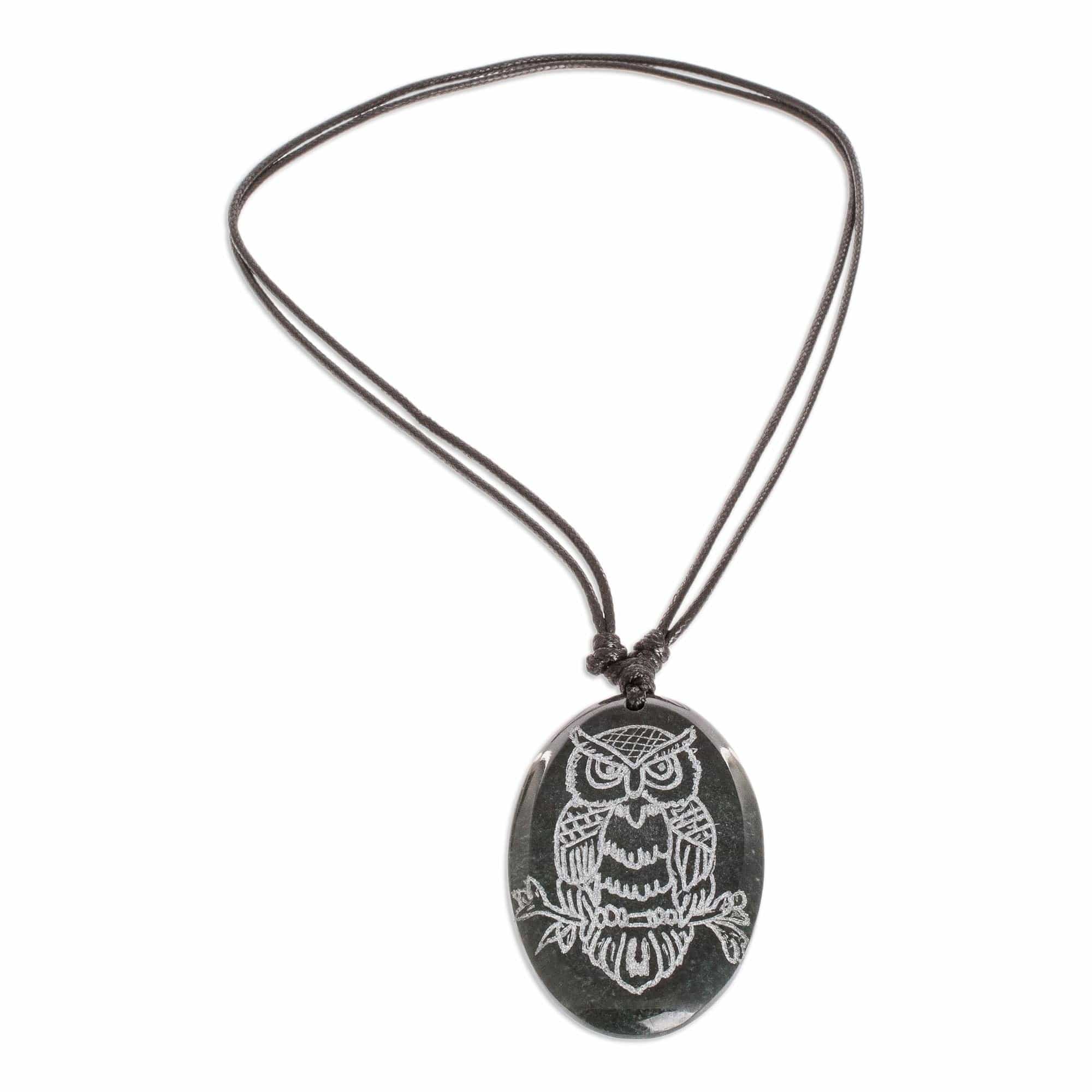 Unisex Adjustable Jade Pendant Necklace - Wisdom Owl