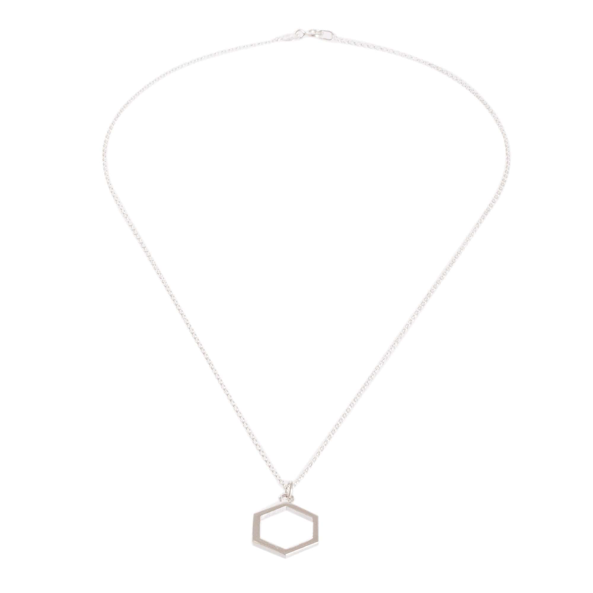 Sterling Silver Hexagon Pendant Necklace from Costa Rica - Hexagon