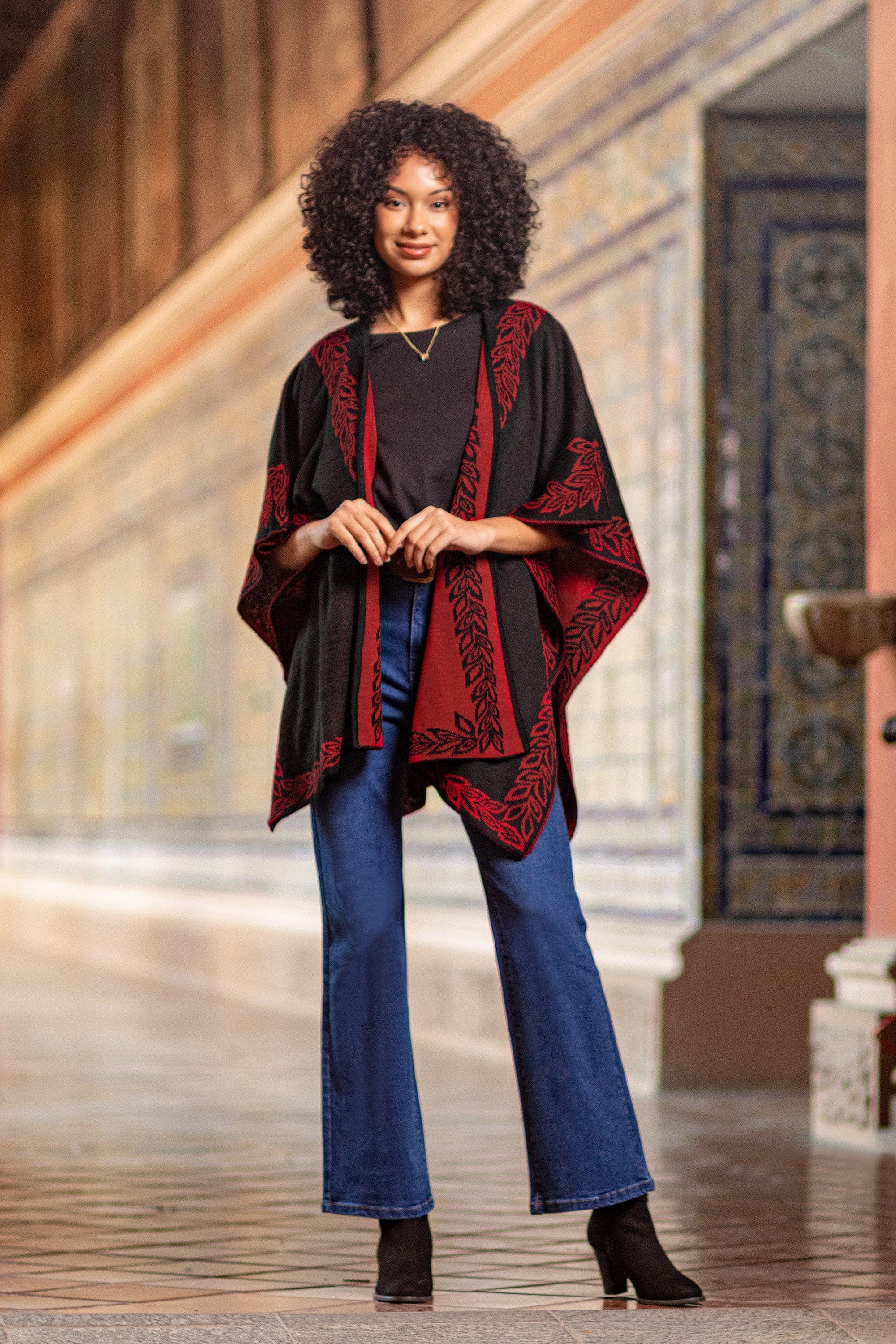 Reversible Alpaca Blend Ruana - Rose Attraction