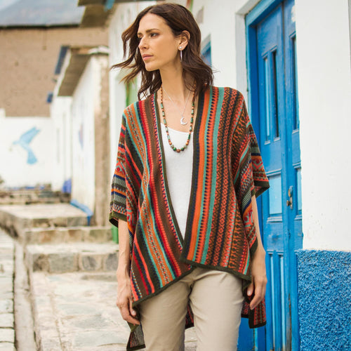 Acrylic Knit Ruana - Desert Strata