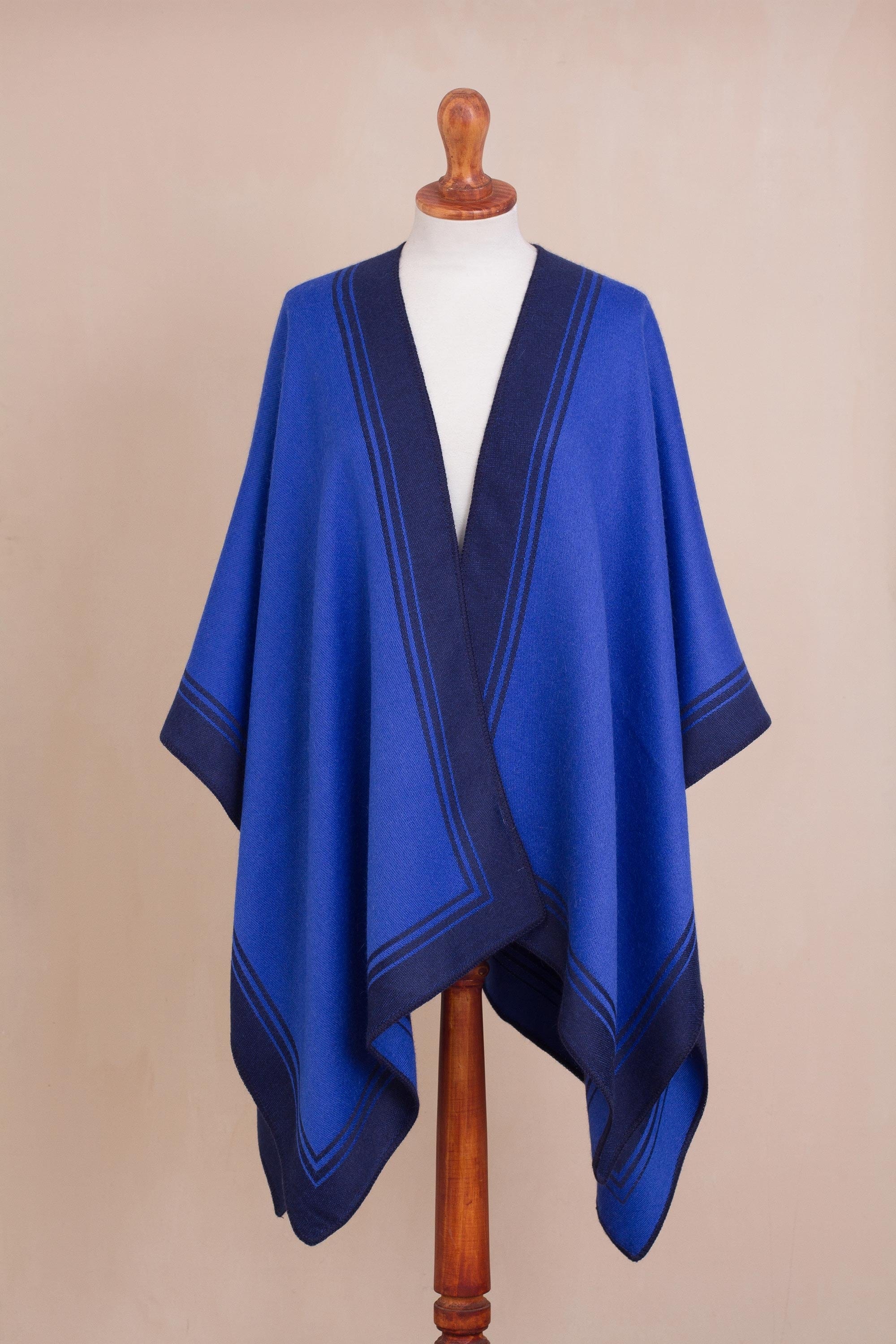 Reversible Alpaca Blend Ruana in Navy and Iris - Delightful Fantasy in Iris