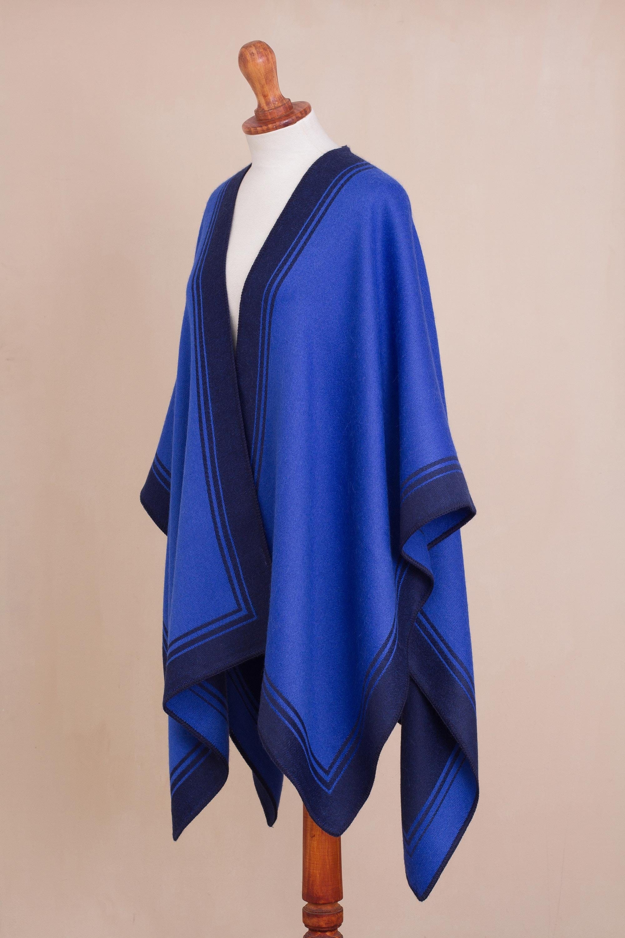 Reversible Alpaca Blend Ruana in Navy and Iris - Delightful Fantasy in Iris