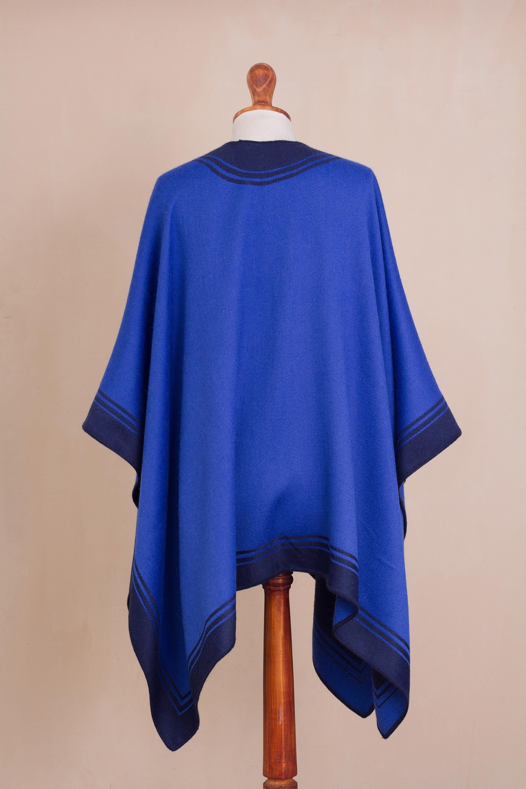 Reversible Alpaca Blend Ruana in Navy and Iris - Delightful Fantasy in Iris
