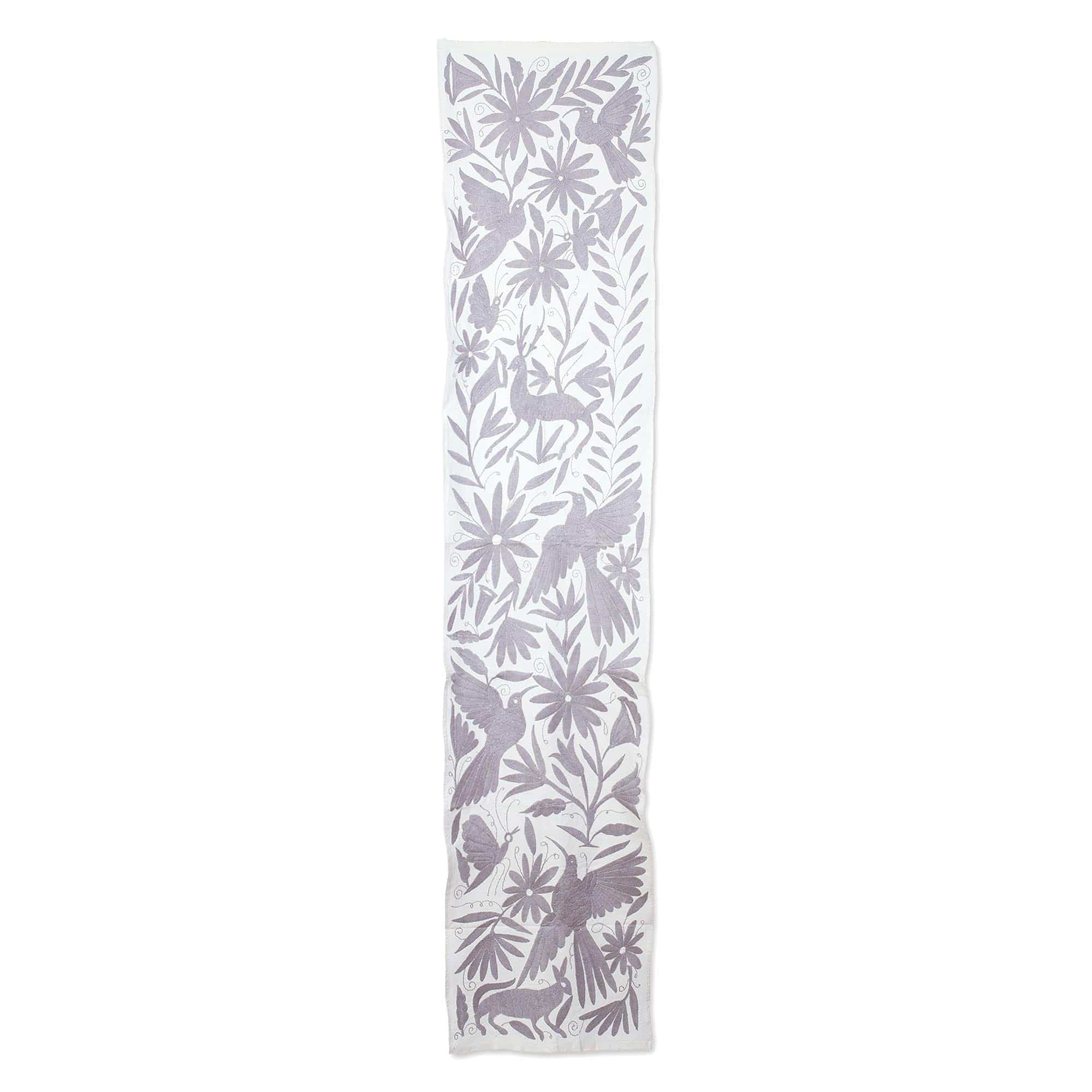 Cotton Table Runner With Grey Tenango Embroidery - Hidalgo Highlands in Grey