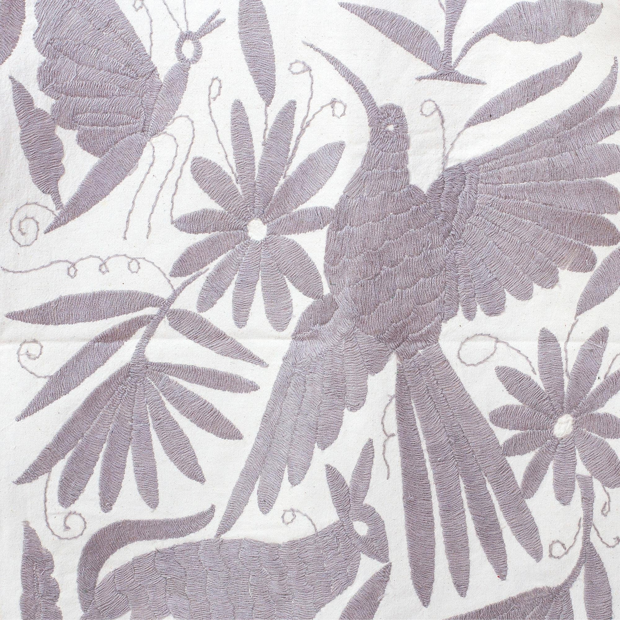 Cotton Table Runner With Grey Tenango Embroidery - Hidalgo Highlands in Grey