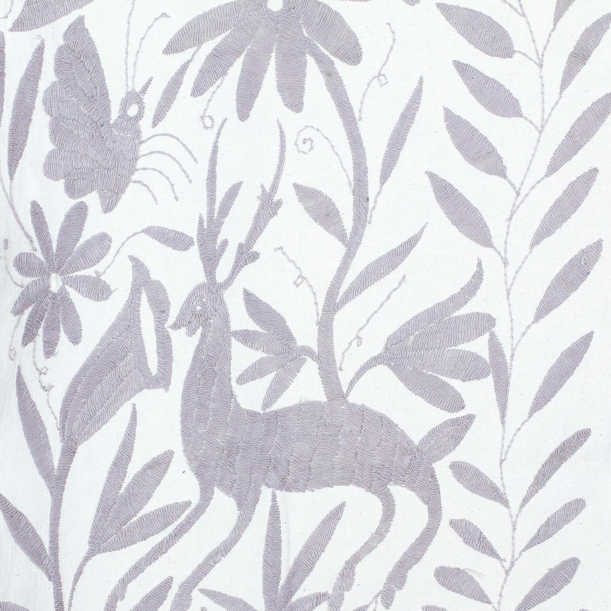 Cotton Table Runner With Grey Tenango Embroidery - Hidalgo Highlands in Grey