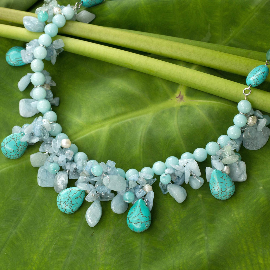 Artisan Crafted Pearl Aquamarine Blue Calcite Necklace - Cool Beauty