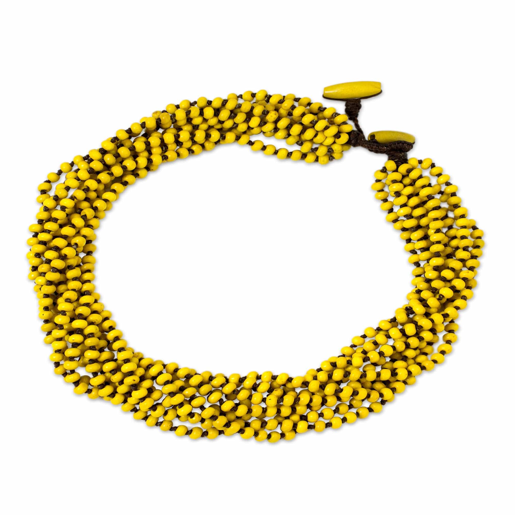 Wood Beaded Jewelry Yellow Torsade Necklace - Phrae Belle