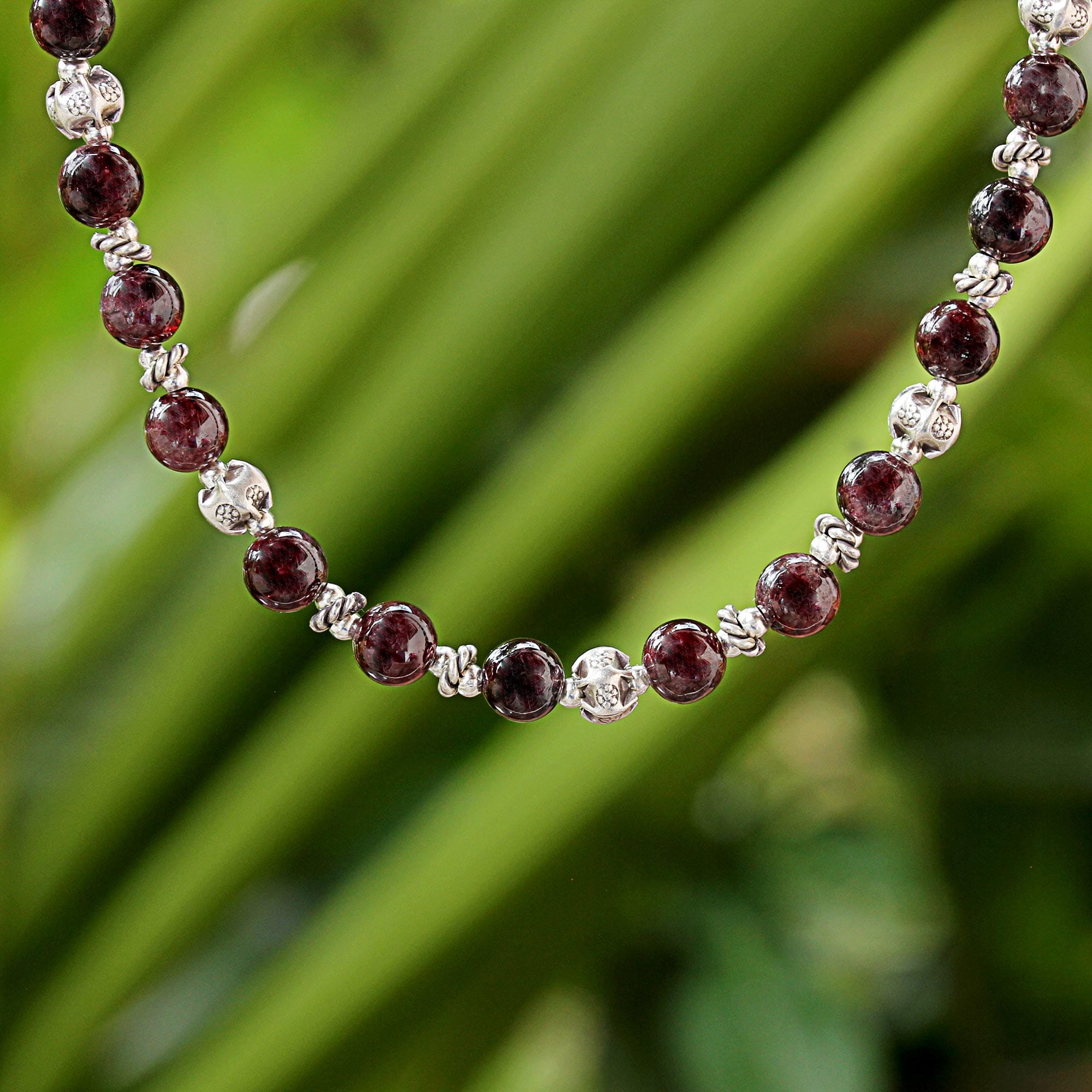 Garnet and 950 Silver Beaded Necklace from Thailand - Simple Grace